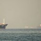 Kapal-kapal kargo dan tanker yang berlayar di Selat Hormuz, saat difoto dari kota pesisir Fujairah, Uni Emirat Arab, 25 Februari 2026.(AFP/GIUSEPPE CACACE)