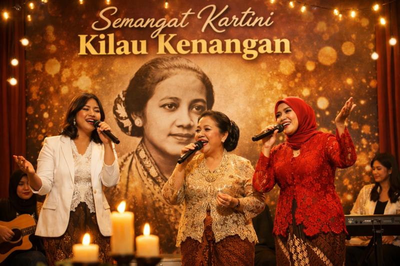 Tiga penyanyi perempuan tampil dalam acara Semangat Kartini Kilau Kenangan yang menghadirkan lagu-lagu emansipasi wanita untuk mengenang perjuangan Raden Ajeng Kartini.