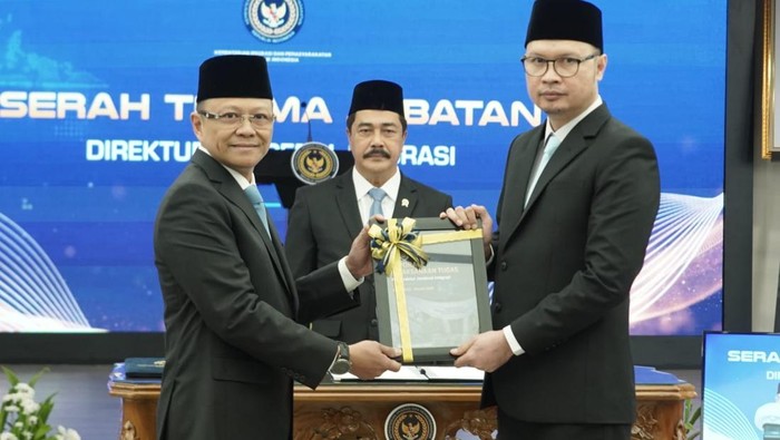 Foto: Pelantikan Hendarsam Marantoko sebagai Direktur Jenderal Imigrasi Kementerian Imipas di Gedung Kementerian Imipas, Jakarta Selatan, Rabu (1/4/2026). (dok istimewa)