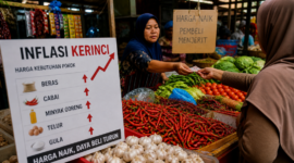 Ilustrasi Pedagang dan pembeli bertransaksi di pasar tradisional Kerinci di tengah kenaikan harga kebutuhan pokok yang memicu inflasi daerah.