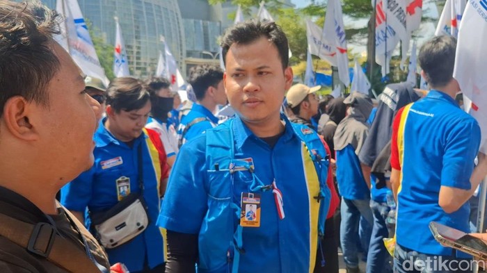 Foto: Perwakilan buruh Indomaret (Adhfar Aulia Syuhada/detikcom)