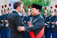Presiden Prabowo Subianto menghadiri jamuan santap malam kenegaraan yang diselenggarakan oleh Presiden Prancis Emmanuel Macron di Salle des Fêtes, Istana Élysée, Paris. (Laily Rachev/Biro Pers, Media, dan Informasi Sekretariat Presiden)
