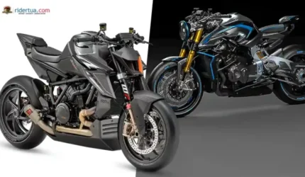 KTM 1390 Super Duke RR Track 2026 dengan bodi serat karbon dan komponen balap premium saat dibandingkan dengan motor hyper naked MV Agusta.